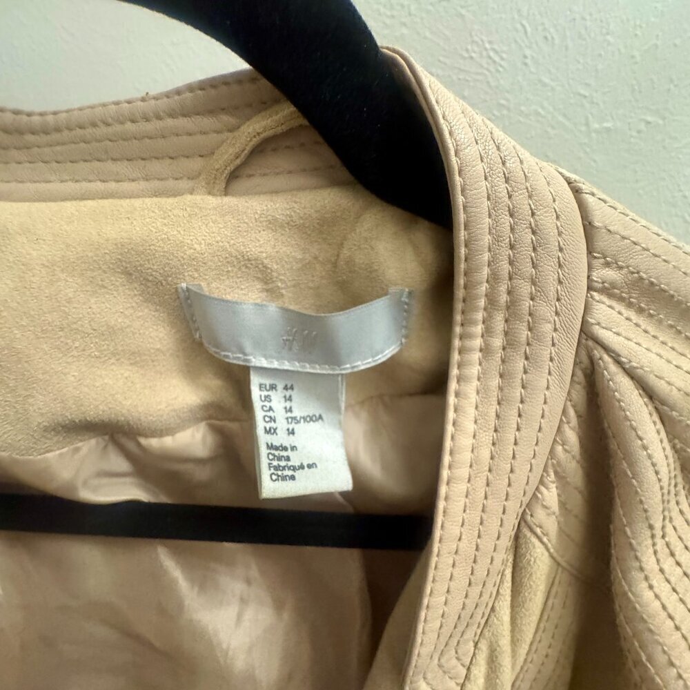 🤎 H&M Faux Suede Moto Jacket | XL (US 14) | Beige - Picture 6 of 8